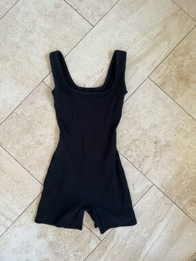 SKIMS Black Ribbed Scoop Neck Romper